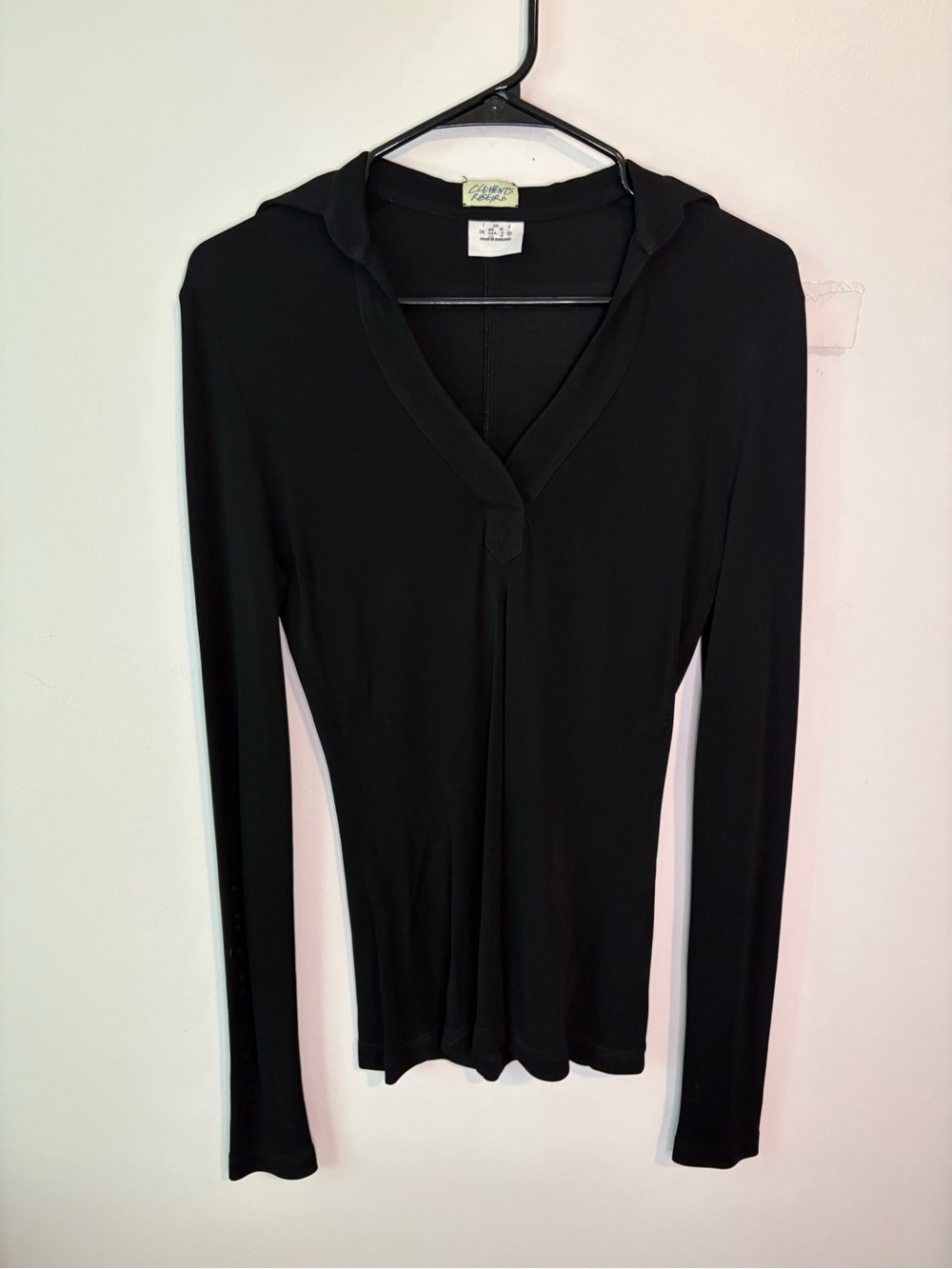 Ultra Chic Vintage Black Mesh Long-Sleeve Collared V-Neck Top Size 6